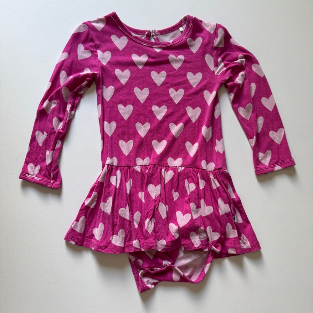 Little Bum Bums Pink Heart Long Sleeve Ruffle Dress - Size 2T